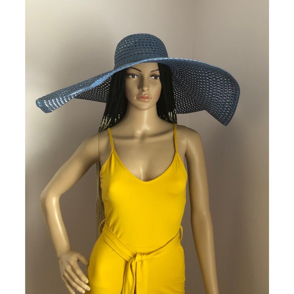 Over sized shapeable straw hat-Blue